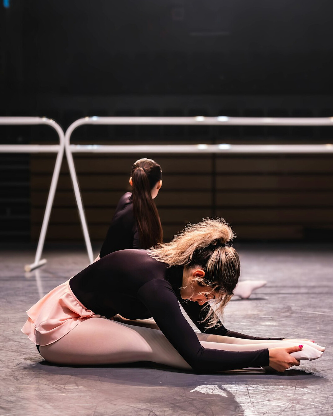 Two participants performing an improvisation scene in a studio